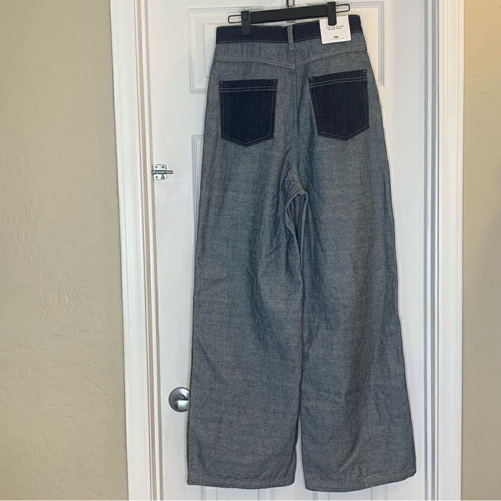 Zara The Inside Out Denim Pant Wide Leg High Rise Size 4 - Picture 3 of 16